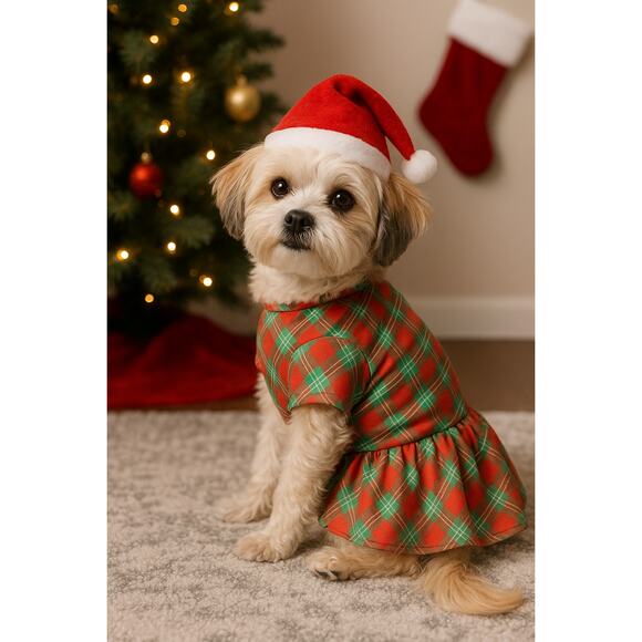 Holiday Plaid Dog Dress Red Green Christmas Outfit Deck the Paws Medium - Picture 1 of 7
